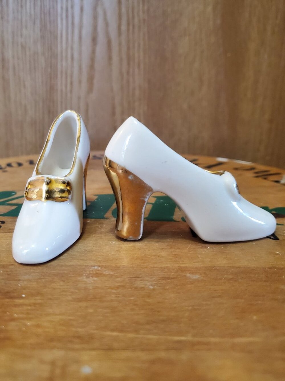 vintage miniature porcelain shoe white gold